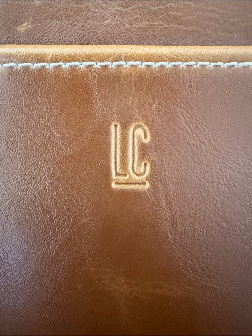 LC Lauren Conrad Vintage Leather Crossbody Bag, Cognac Patina, Green Interior - Picture 10 of 11